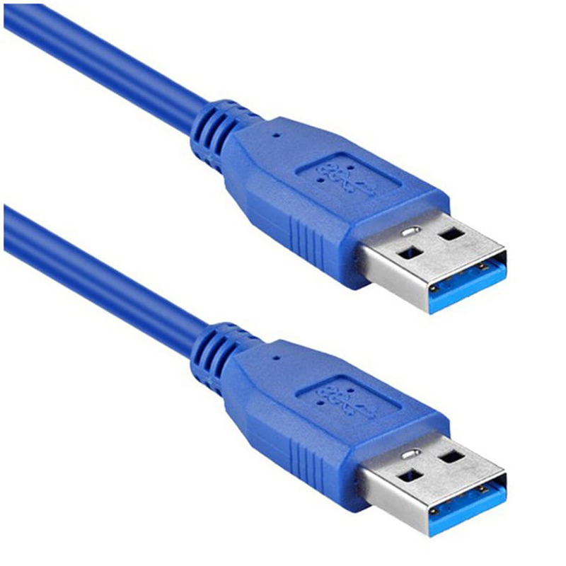 کابل USB 3.0 دو سر نری 30 سانتی متری با پس زمینه سفید که به روی آن کابل ما قرار دارد و به رنگ آبی می باشد