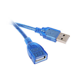 کابل افزایش طول USB شیلد دار به طول 0.3 متر با پس زمینه سفید که روی آن افزاینده ما قرار دارد و به رنگ آبی است