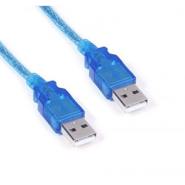 کابل لینک 2.0 USB شیلددار طول 1.5 متر با پس زمینه سفید که به روی آن دو سر USB ما قرار دارد  و به رنگ آبی می باشد 
